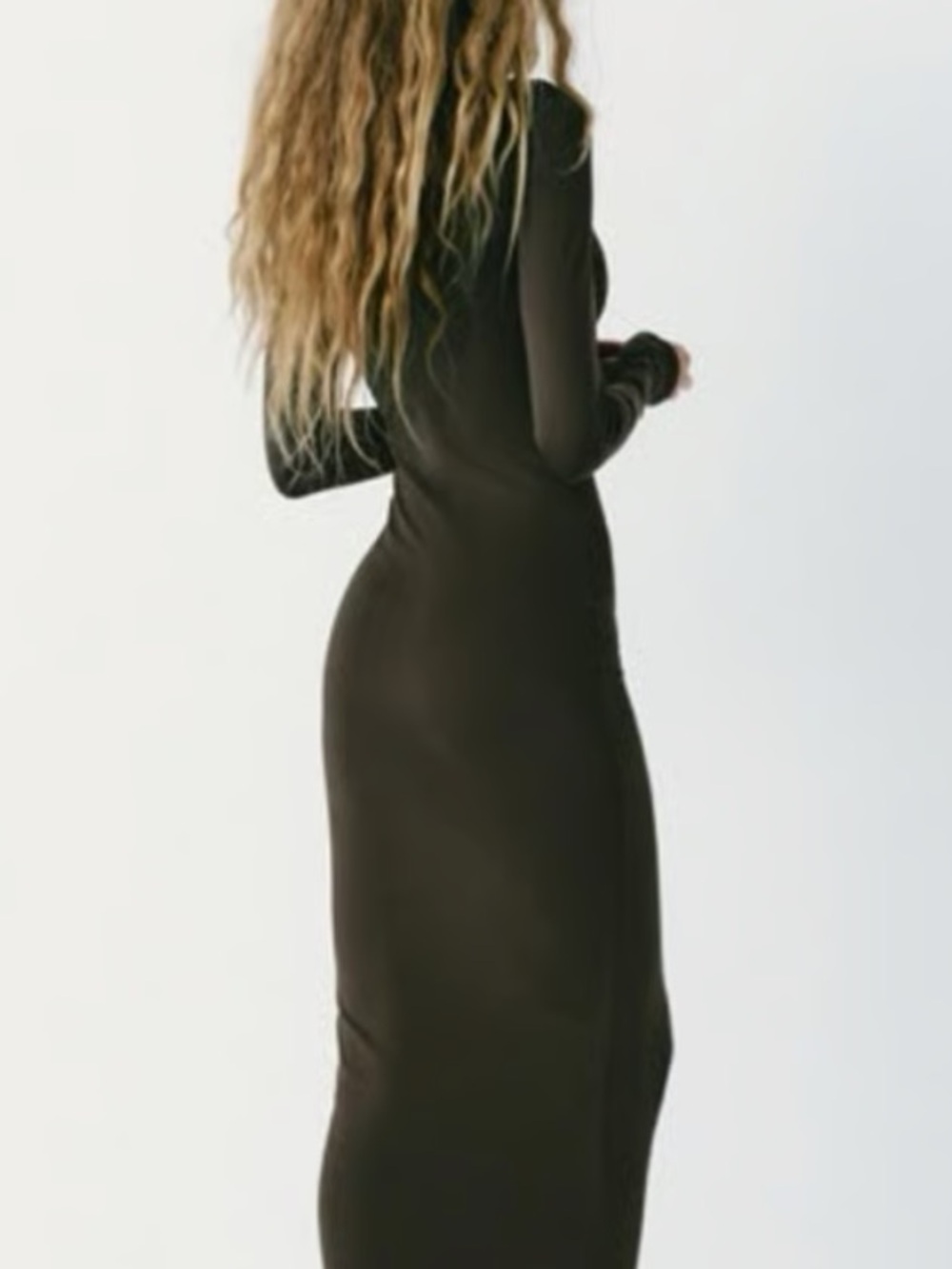 Zara Long Sleeve Olive Bodycon Maxi Dress, Small - Picture 3 of 10